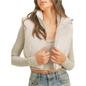 Dqbeng Puffer Vest Women Zip Up Stand Collar Sleeveless Outerwear Cropped Puffer Vest Padded Gilet