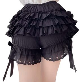 Nite closet Lolita Bloomer Shorts for Women Black Pettipants Ruffled Cotton Lace