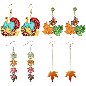 Thanksgiving Earrings Fall Earrings for Women Red Maple Leaf Turkey Pumpkin Earrings Autumn Holiday Earrings Set for Girls in Kuwait