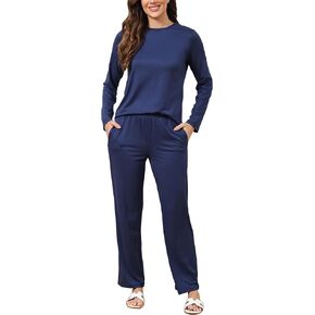 BUENOS NINOS Womens Pajama Sets Long Sleeve Shirt Tops and Long Pajama Pants Soft Sleepwear PJ Loungewear Set with Pockets in Kuwait