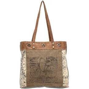 Myra Bags Bicycle Upcycled Canvas Tote Bag S-0935, Tan, Khaki, Brown, One_Size in Saudi Arabia