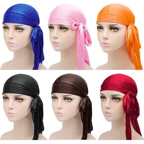 TEAMAET 6 Pieces Silky Durags for Women,Men Satin Durag 6 Colors Doorag Headscarf,beanies, woman durags in Saudi Arabia