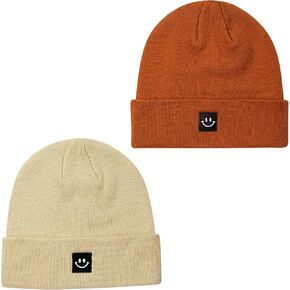 MaxNova Beanie Hat for Women Men Smile Face Winter Hat Ski Caps 2 Packs