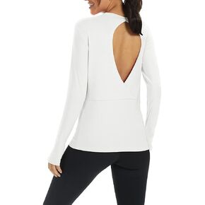 قمصان Mippo للتمرين بأكمام طويلة للنساء، قمصان فضفاضة مفتوحة الظهر مع فتحة للإبهام in Kuwait