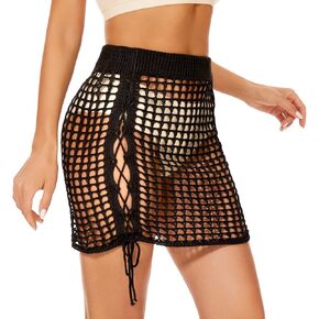 JASGOOD Women's Crochet Cover Up Skirt Knit Mini Beach Cover Up for Swimsuit