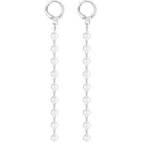 Long Pearl Earrings for Women 14k Gold Plated Pearl Dangle Tassel Earrings Sterling Silver Post Long Pearl Drop Earrings for Prom