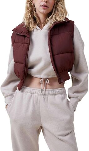 Dqbeng Puffer Vest Women Zip Up Stand Collar Sleeveless Outerwear Cropped Puffer Vest Padded Gilet in Kuwait