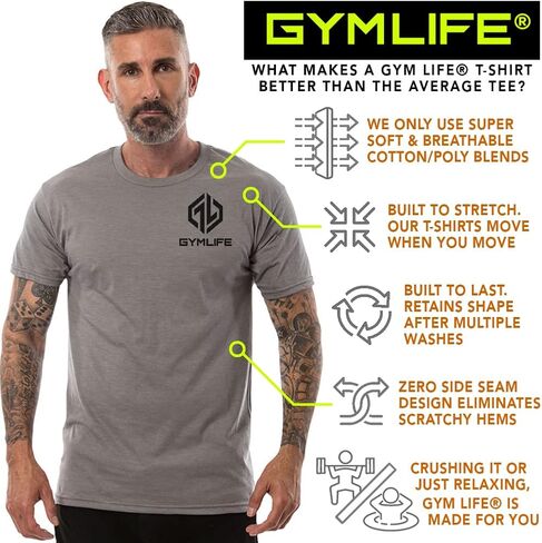 GYM LIFE Men's Power Up Athletic Performance Short Sleeve Workout T-Shirt, Black in Kuwait