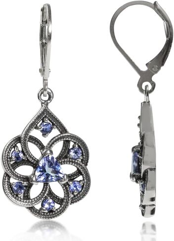 Silvershake Birthstone Gemstone Vintage Style Antique Finishing or 18K Yellow Gold Plated 925 Sterling Silver Scroll/Filigree Weave Drop Dangle Leverback Earrings Jewelry for Women in Kuwait