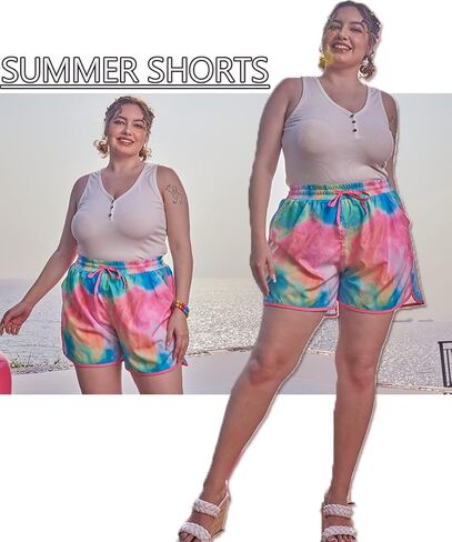 RITERA Women Plus Size Shorts Pants Summer Beach Drawstring Elastic Waist Casual Short with Pockets Xl-5Xl in Kuwait