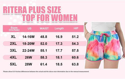RITERA Women Plus Size Shorts Pants Summer Beach Drawstring Elastic Waist Casual Short with Pockets Xl-5Xl in Kuwait