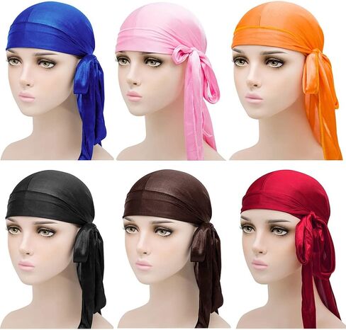 TEAMAET 6 Pieces Silky Durags for Women,Men Satin Durag 6 Colors Doorag Headscarf,beanies, woman durags in Saudi Arabia