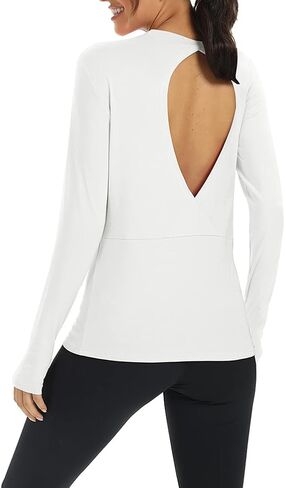 قمصان Mippo للتمرين بأكمام طويلة للنساء، قمصان فضفاضة مفتوحة الظهر مع فتحة للإبهام in Kuwait