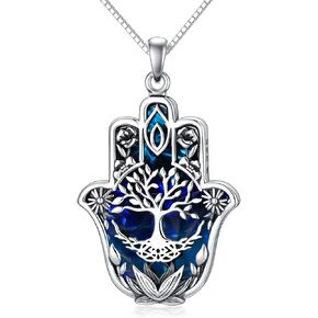 PROESS Hamsa Tree of Life/Viking/Lion/Butterfly/Evil Eye/Yin Yang/Eye of Horus Necklace 925 Sterling Silver Hand of Fatima Pendant Necklace Hamsa Jewelry Gifts for Women Men for Birthday Christmas in Kuwait