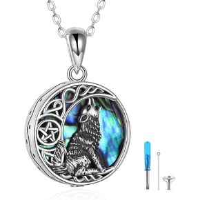 POPLYKE Sterling Silver Wolf Necklace Gifts for Women Celtic Knot Wolf Moon Pendant Necklace Jewelry for Men Girls 18+2''