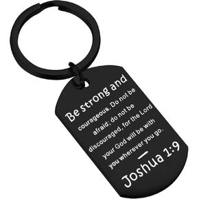 QIIER Christian Keychain Be Strong and Courageous Joshua 1:9 Bible Verse Dog Tag Keychain Religious Jewelry