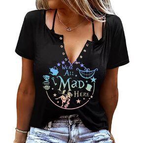 ASTANFY We're All Mad Here Shirt Women Magical Graphic Tees Cute Vacation Tops Casual Short Sleeve Shirts in Saudi Arabia