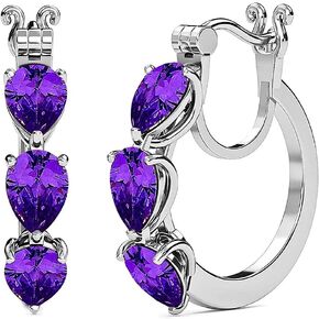 Shop LC Cubic Zirconia Hoop Earrings - Platinum Plated 925 Sterling Silver Huggie Earrings for Women - Multicolor, Orange, Pink & Purple Cut CZ Gemstone HoopsJewelry Gifts for Women