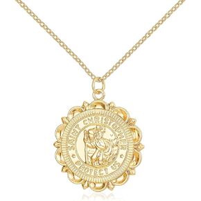 French Runway Divine Guardian: St. Christopher Gold Coin Necklace - Fashion 18k Gold Medal Jewelry in Kuwait