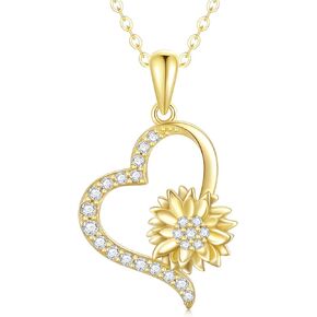 SISGEM Solid 14k Gold Sunflower Heart Necklace for Women, Real Gold Flower Necklace You are May Sunshine Necklace Fine Jewelry Gifts for Wife, Mom,Girlfriend, 16''-18''