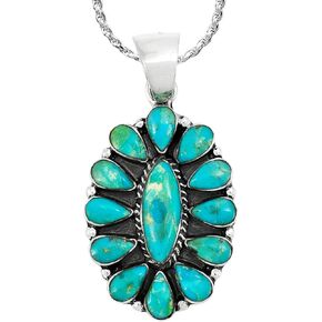Turquoise Necklace 925 Sterling Silver & Genuine Turquoise Pendant 20"