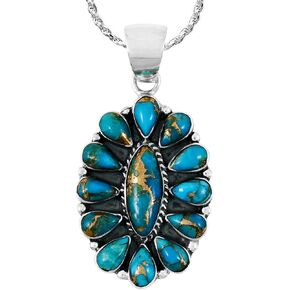 Turquoise Necklace 925 Sterling Silver & Genuine Turquoise Pendant 20"