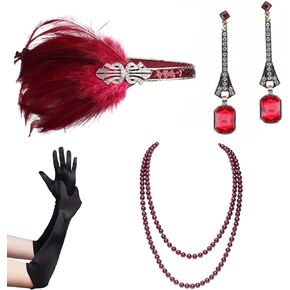 مجموعة إكسسوارات أزياء BABEYOND 1920s من BABEYOND إكسسوارات أزياء غاتسبي 20s عصابة رأس من اللؤلؤ وقلادة من اللؤلؤ حامل قفازات in Kuwait