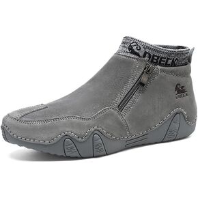 Dbeck Men's Casual Slip-On Bootie High Top Genuine Leather Zipper Boots Fashion Walking Shoes with Elastic Sock Cuffs