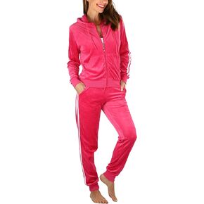 ToBeInStyle Women's Velour Tracksuit Zip-Up Hooded Jacket and Matching Pants
