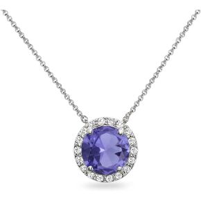 B. BRILLIANT Sterling Silver 8mm Round Genuine, Created or Simulated Gemstone & White Topaz Halo Slide Pendant Necklace for Women Girls in Kuwait
