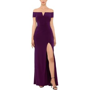 Xscape Women's Long Off The Shoulder Scuba Crepe Slit Dress (Reg and Petite) in Saudi Arabia