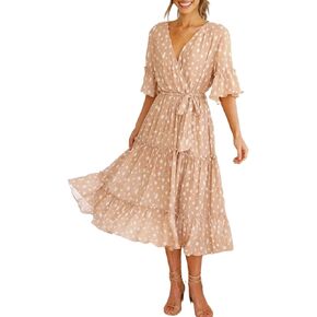 Miessial Women's Summer Casual Floral Wrap Maxi Dress Bohemian Split V-Neck Long Dress in Saudi Arabia
