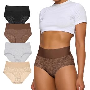 FallSweet Seamless High Waisted Lace Underwear No Show Panties Sexy Smooth Wide Band Briefs Pack in Kuwait