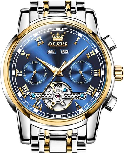 OLEVS Automatic Mechanical Men Watch,Day-Date-Month-and-Year Automatic Watch Men,Fashion Stainless Steel Watch Green&Blue&Black Face in Kuwait