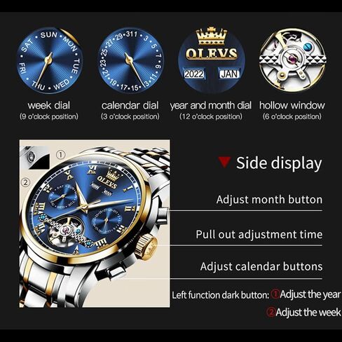 OLEVS Automatic Mechanical Men Watch,Day-Date-Month-and-Year Automatic Watch Men,Fashion Stainless Steel Watch Green&Blue&Black Face in Kuwait