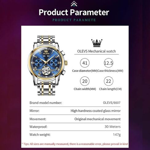 OLEVS Automatic Mechanical Men Watch,Day-Date-Month-and-Year Automatic Watch Men,Fashion Stainless Steel Watch Green&Blue&Black Face in Kuwait