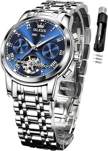 OLEVS Automatic Watch for Men Self Winding Mechanical Luxury Business Stainless Steel Multi Calendar Waterproof Luminous Wrist Watches in Kuwait