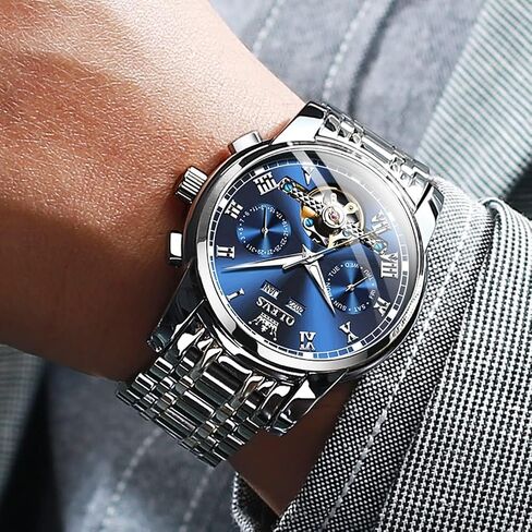 OLEVS Automatic Watch for Men Self Winding Mechanical Luxury Business Stainless Steel Multi Calendar Waterproof Luminous Wrist Watches in Kuwait