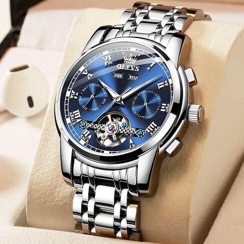 OLEVS Automatic Watch for Men Self Winding Mechanical Luxury Business Stainless Steel Multi Calendar Waterproof Luminous Wrist Watches in Kuwait