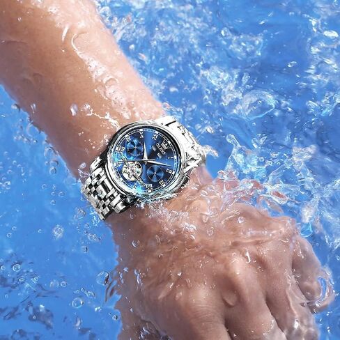 OLEVS Automatic Watch for Men Self Winding Mechanical Luxury Business Stainless Steel Multi Calendar Waterproof Luminous Wrist Watches in Kuwait