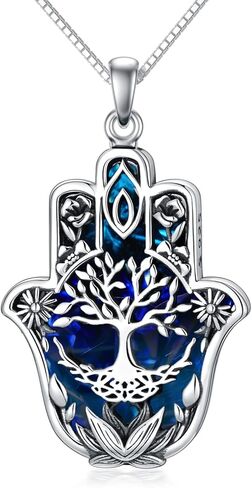 PROESS Hamsa Tree of Life/Viking/Lion/Butterfly/Evil Eye/Yin Yang/Eye of Horus Necklace 925 Sterling Silver Hand of Fatima Pendant Necklace Hamsa Jewelry Gifts for Women Men for Birthday Christmas in Kuwait