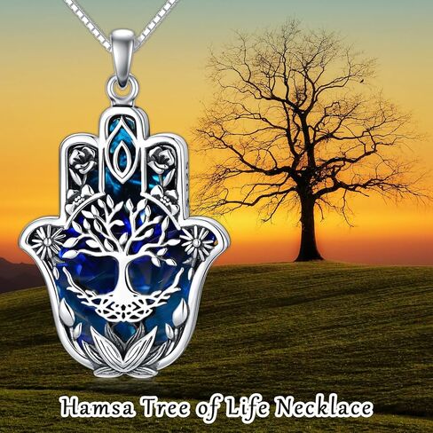 PROESS Hamsa Tree of Life/Viking/Lion/Butterfly/Evil Eye/Yin Yang/Eye of Horus Necklace 925 Sterling Silver Hand of Fatima Pendant Necklace Hamsa Jewelry Gifts for Women Men for Birthday Christmas in Kuwait