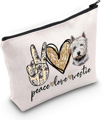 WZMPA Westie حقيبة مكياج Westie Lover Gift West Highland Terrier Dog حقيبة مستحضرات التجميل السلام الحب Westie زيبر الحقيبة حقيبة (السلام Westie) in Kuwait
