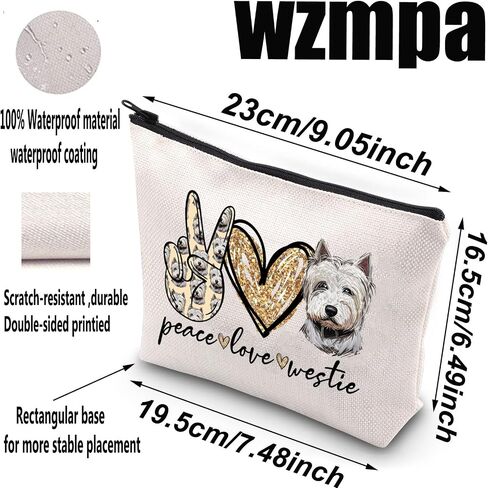 WZMPA Westie حقيبة مكياج Westie Lover Gift West Highland Terrier Dog حقيبة مستحضرات التجميل السلام الحب Westie زيبر الحقيبة حقيبة (السلام Westie) in Kuwait