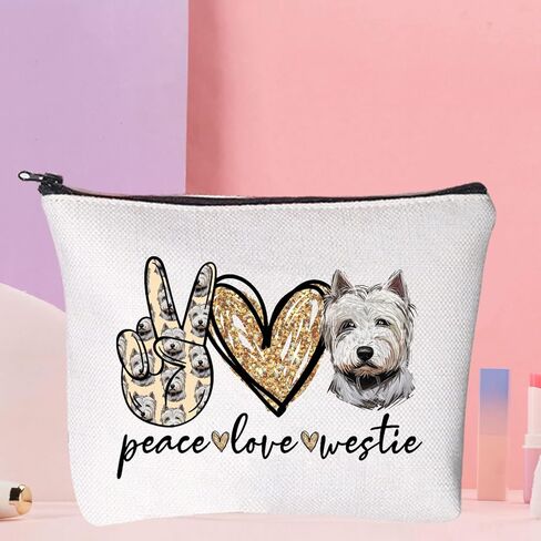WZMPA Westie حقيبة مكياج Westie Lover Gift West Highland Terrier Dog حقيبة مستحضرات التجميل السلام الحب Westie زيبر الحقيبة حقيبة (السلام Westie) in Kuwait