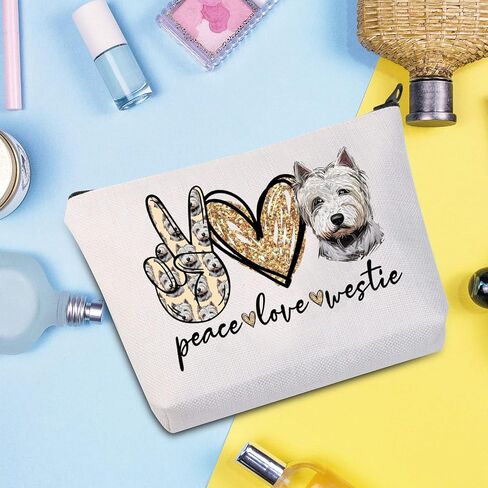 WZMPA Westie حقيبة مكياج Westie Lover Gift West Highland Terrier Dog حقيبة مستحضرات التجميل السلام الحب Westie زيبر الحقيبة حقيبة (السلام Westie) in Kuwait