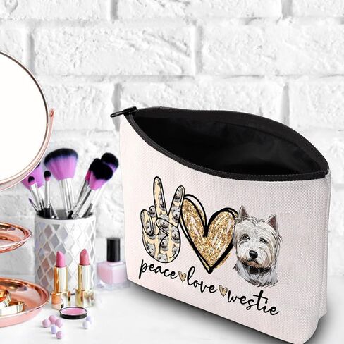 WZMPA Westie حقيبة مكياج Westie Lover Gift West Highland Terrier Dog حقيبة مستحضرات التجميل السلام الحب Westie زيبر الحقيبة حقيبة (السلام Westie) in Kuwait