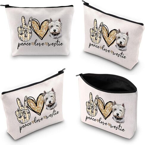 WZMPA Westie حقيبة مكياج Westie Lover Gift West Highland Terrier Dog حقيبة مستحضرات التجميل السلام الحب Westie زيبر الحقيبة حقيبة (السلام Westie) in Kuwait