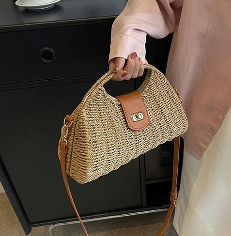 Women Straw Crossbody Bag Handwoven Rattan Tote Bags Straw Top Handle Shoulder Handbag Summer Beach Bag Clutch Purse in Kuwait