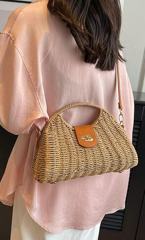 Women Straw Crossbody Bag Handwoven Rattan Tote Bags Straw Top Handle Shoulder Handbag Summer Beach Bag Clutch Purse in Kuwait